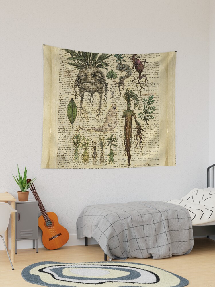 Botanical print, on old book page - Mandragora Tapestry for Sale by Art  Dream Studio