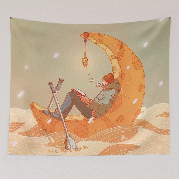 Item preview, Reading on a half moon boat as it snows in the ocean waves designed and sold by MindChirp.