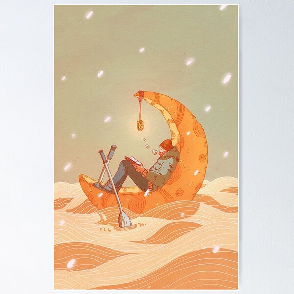 Item preview, Reading on a half moon boat as it snows in the ocean waves designed and sold by MindChirp.
