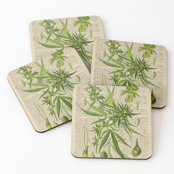 Item preview, Botanical print, on old book page - cannabis designed and sold by Art by Lilia.