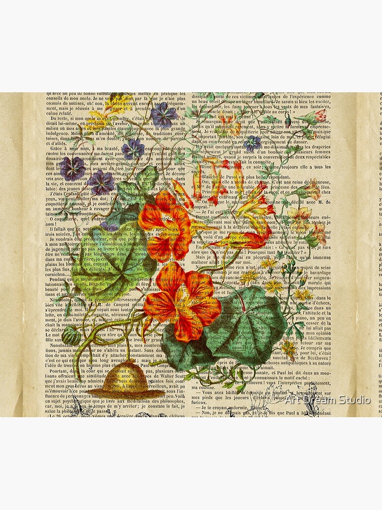 Botanical print, on old book page - Nasturtium Tapestry for Sale