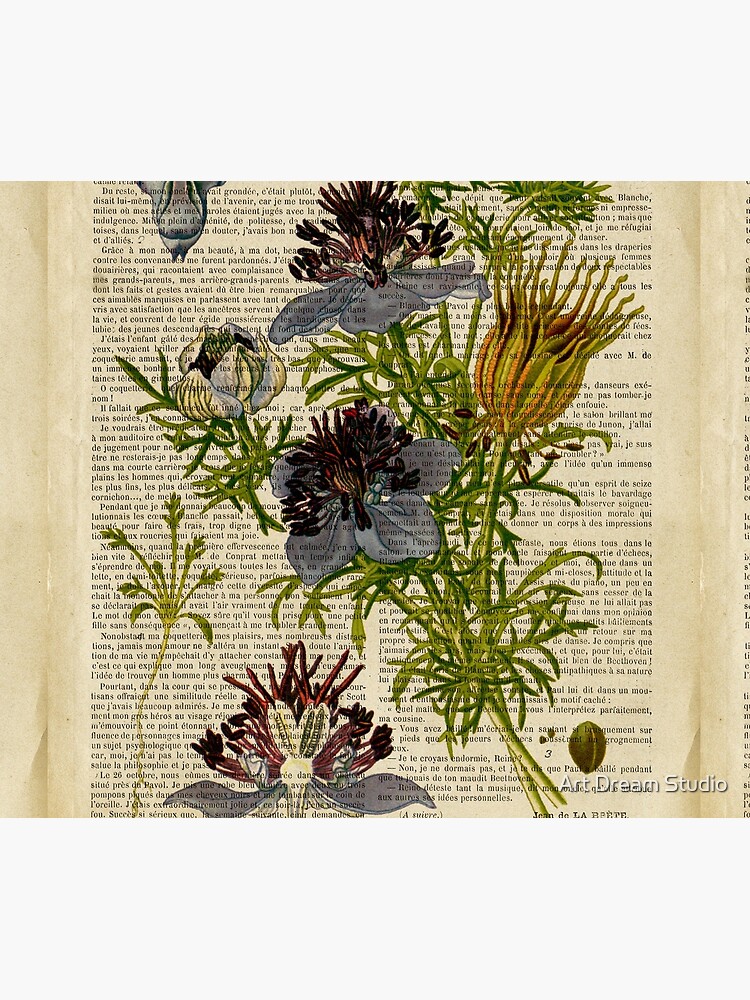 Botanical print, on old book page - Blue Flower Tapestry for Sale by Art  Dream Studio