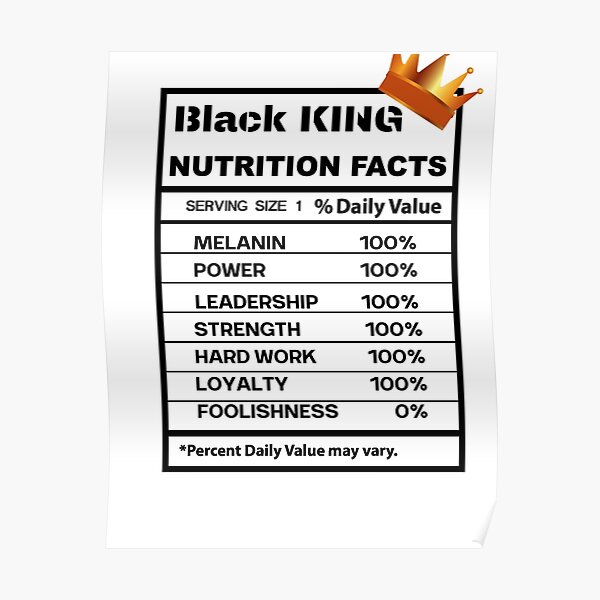 "Black King Nutrition Facts" Poster by DesignNV | Redbubble