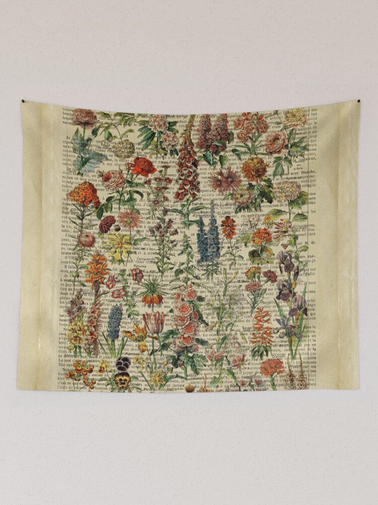 Botanical print, on old book page - garden flowers Tapestry for Sale by  Art Dream Studio