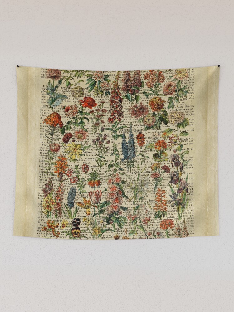 Botanical print, on old book page - Nasturtium Tapestry for Sale