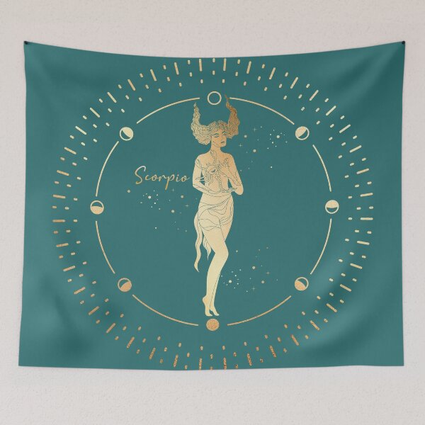 Item preview, Scorpio Woman caring for a Crab with love in the night sky with stars - Teal designed and sold by Breece.