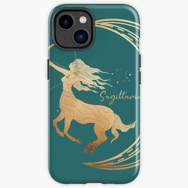Sagittarius Woman with bow and arrow in the night sky with the moon and the stars - Teal iPhone Tough Case