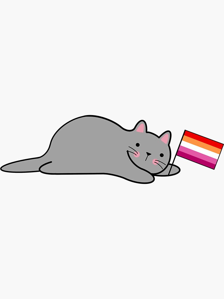 Cat With A Lesbian Pride Flag Sticker For Sale By Elainecarterart