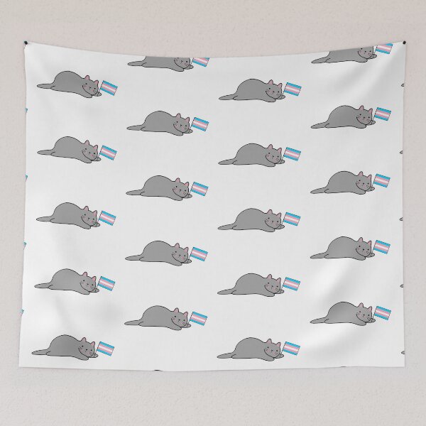 Item preview, Cat with a Trans Pride Flag designed and sold by Elaine Carter.