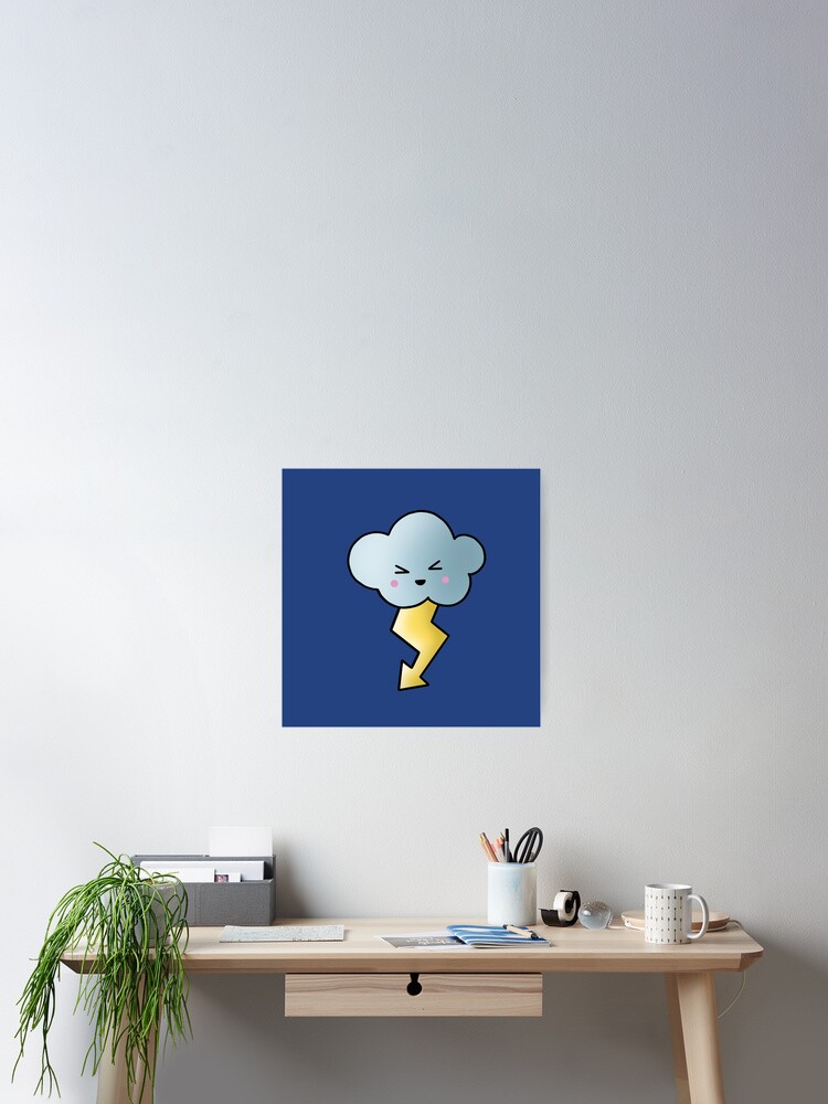 Poster Nube De Lluvia Kawaii Con Imagenes Predisenadas De Rayo De Elu293 Redbubble