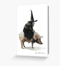 Witch on a Pig Grußkarte