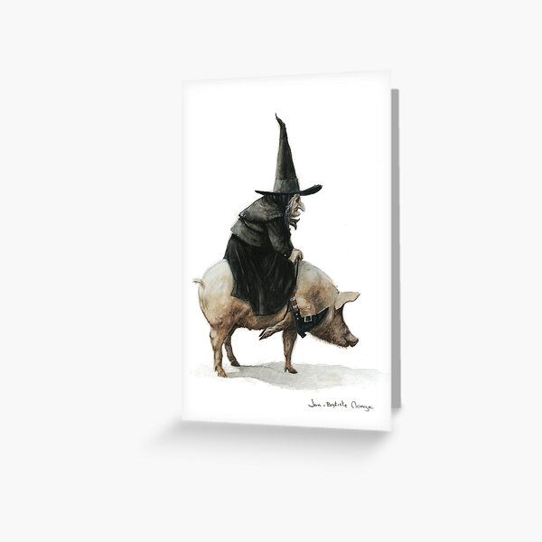 Witch on a Pig Greeting Card