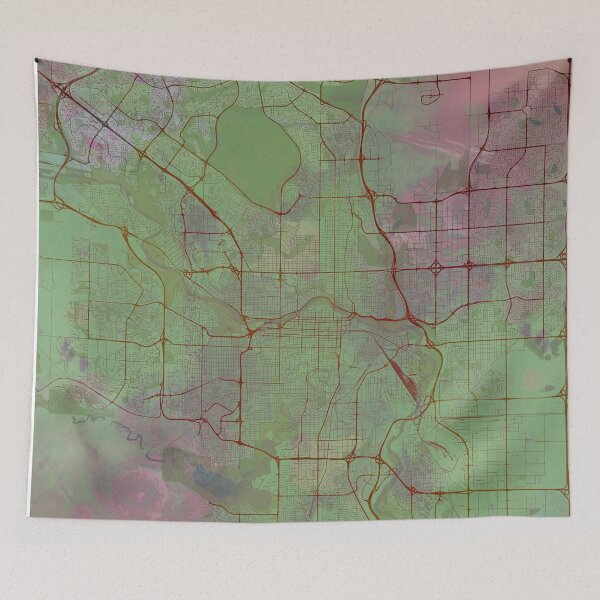 Item preview, Calgary Canada Street Map Art Watercolor Green Pink  designed and sold by IvonDesign.