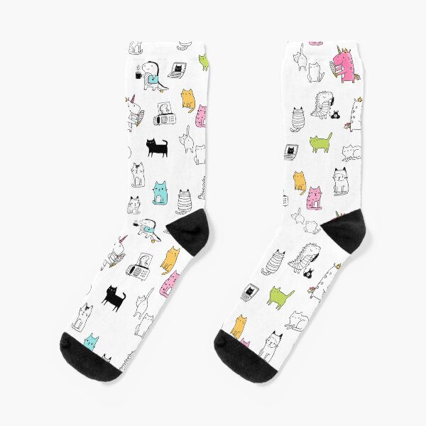 Cats. Dinosaurs. Unicorn. Sticker set. Socks