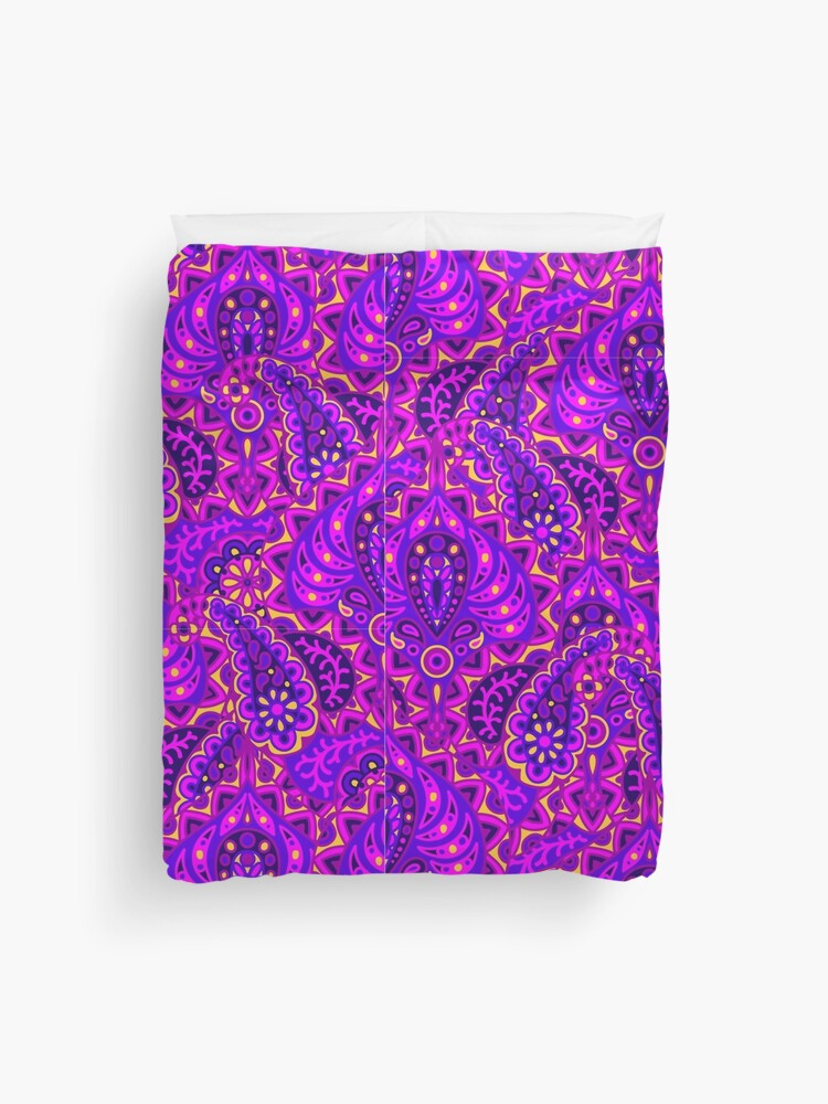 Thumbnail 1 of 2, Duvet Cover, Vibrant Paisley Flower Pattern designed and sold by SBernadette.