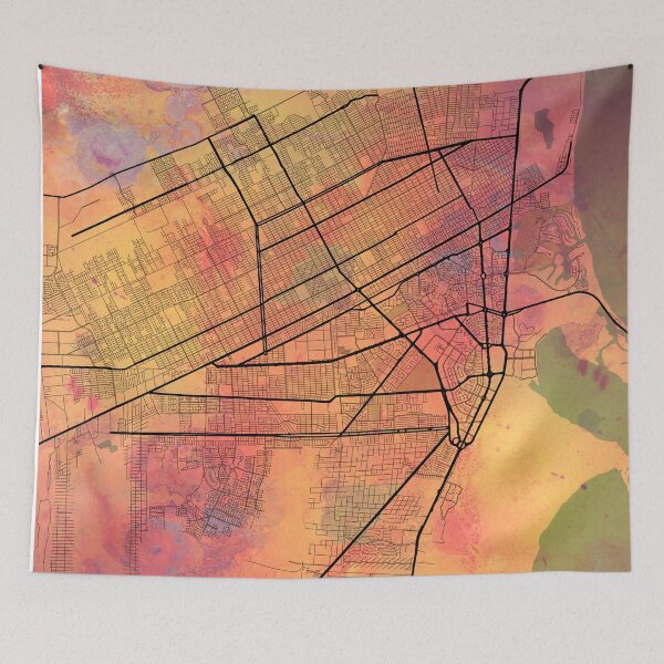 Item preview, Cancun Mexico Street Map Art Watercolor Lava Explosion designed and sold by IvonDesign.