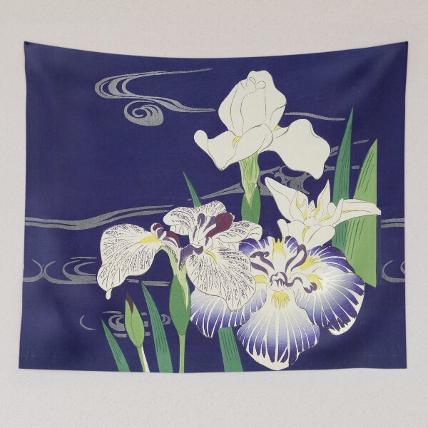 Item preview, FLOWERING WHITE IRISES IN DEEP BLUE WATER Japanese Woodcut designed and sold by BulganLumini.