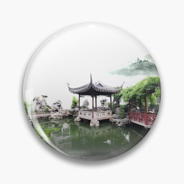 Item preview,  Water lilies with pavilion and hills in the background from ancient China. Ink painting. designed and sold by Kallandra.