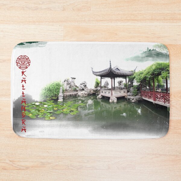 Item preview,  Water lilies with pavilion and hills in the background from ancient China. Ink painting. designed and sold by Kallandra.
