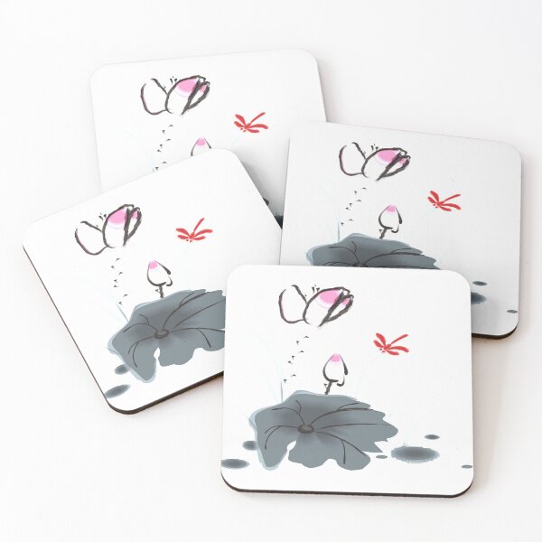 Item preview, Chinese ink drawing - lotus stems water lilies with butterfly designed and sold by Kallandra.