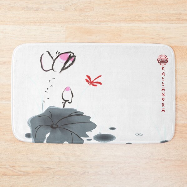 Item preview, Chinese ink drawing - lotus stems water lilies with butterfly designed and sold by Kallandra.