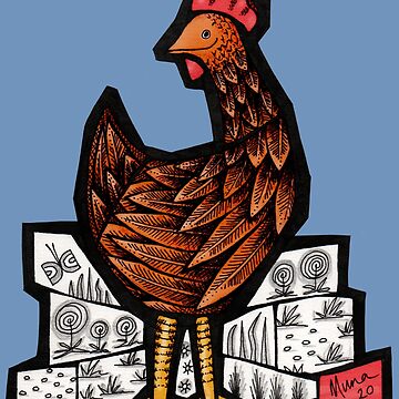 Artwork thumbnail, Happy Hen in colour mosaic illustration by Muna Zuberi