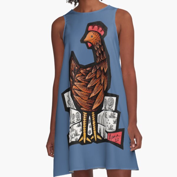 Happy Hen in colour mosaic illustration A-Line Dress