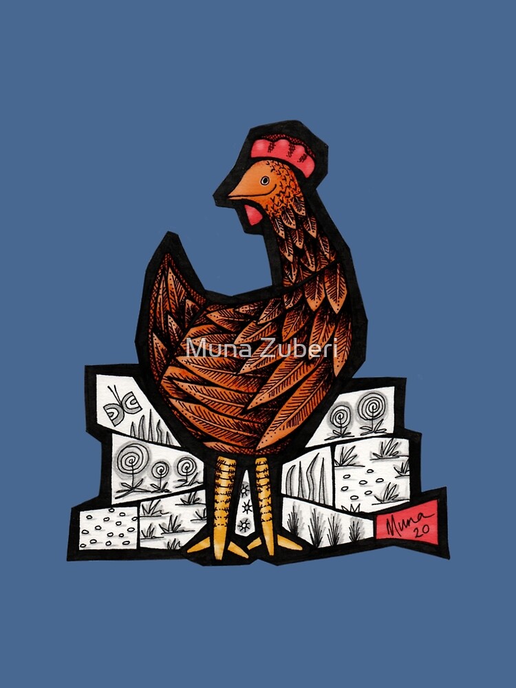 Thumbnail 4 of 4, A-Line Dress, Happy Hen in colour mosaic illustration designed and sold by MunaZuberi.