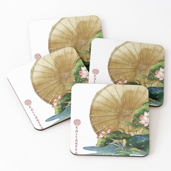 Item preview, Chinese ink drawing - lotus stems water lilies with paper shade designed and sold by Kallandra.