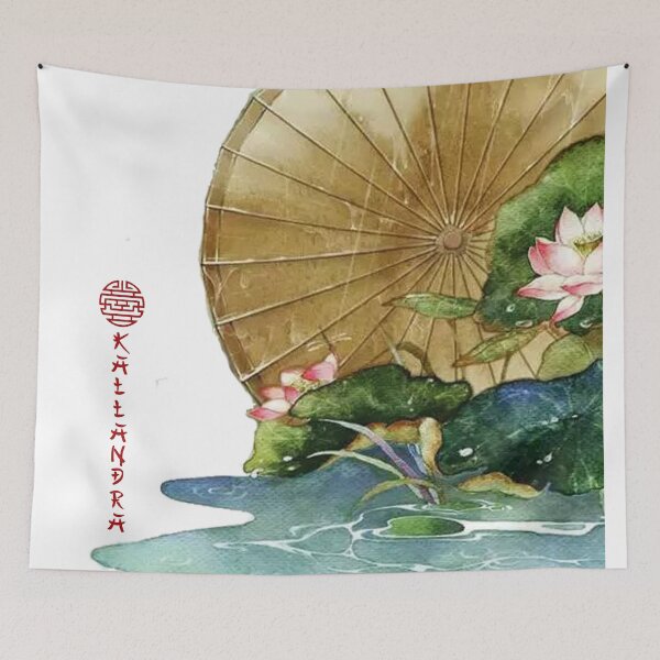 Item preview, Chinese ink drawing - lotus stems water lilies with paper shade designed and sold by Kallandra.