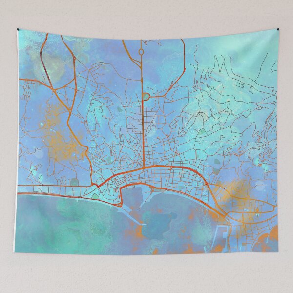 Item preview, Cannes France Street Map Art Watercolor Blue Lounge designed and sold by IvonDesign.