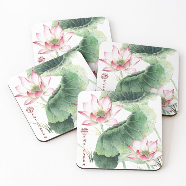 Item preview, Chinese ink drawing - lotus stems pink water lilies designed and sold by Kallandra.