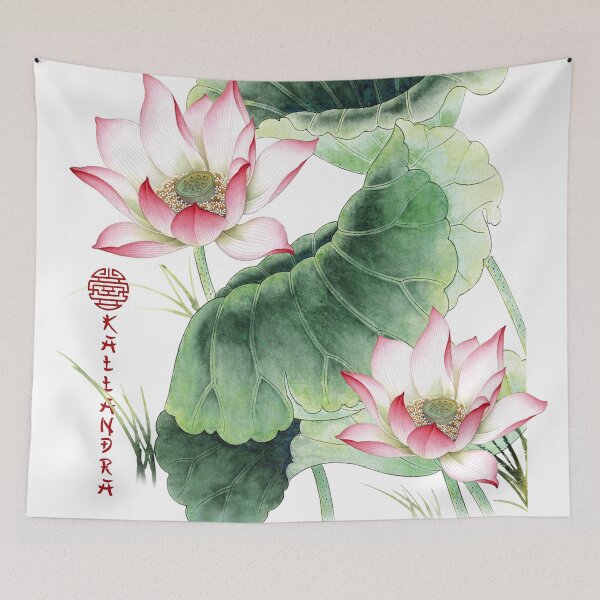 Item preview, Chinese ink drawing - lotus stems pink water lilies designed and sold by Kallandra.