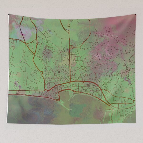 Item preview, Cannes France Street Map Art Watercolor Green Pink designed and sold by IvonDesign.