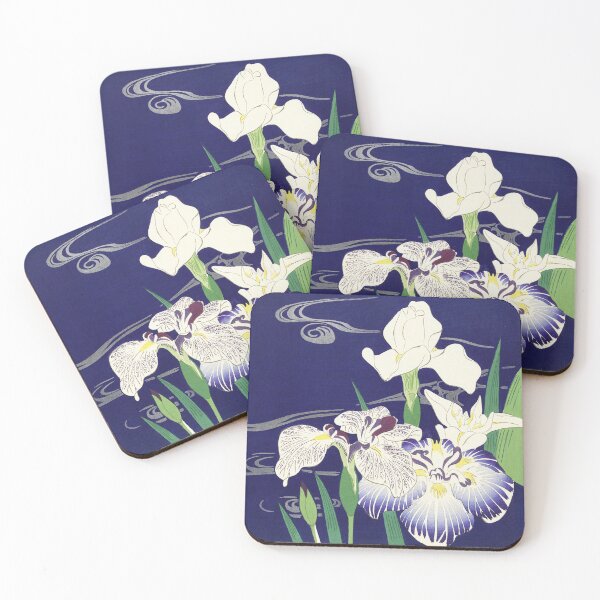 Item preview, FLOWERING WHITE IRISES IN DEEP BLUE WATER Japanese Woodcut designed and sold by BulganLumini.