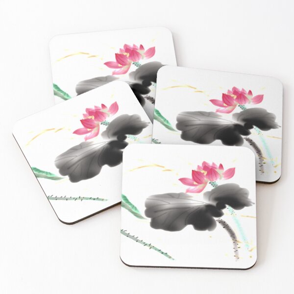 Item preview, Chinese ink drawing - lotus stems water lilies & reed ink painting designed and sold by Kallandra.