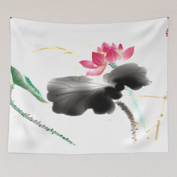 Item preview, Chinese ink drawing - lotus stems water lilies & reed ink painting designed and sold by Kallandra.