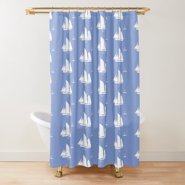 The Trading Ketch on blue 2 Shower Curtain