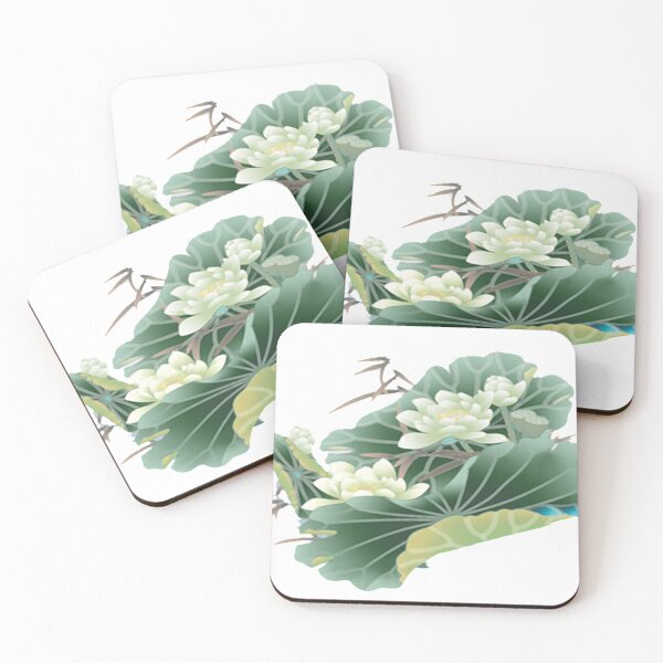Item preview, Chinese Art Print - White Lotus Stems Water Lilies Bamboo designed and sold by Kallandra.