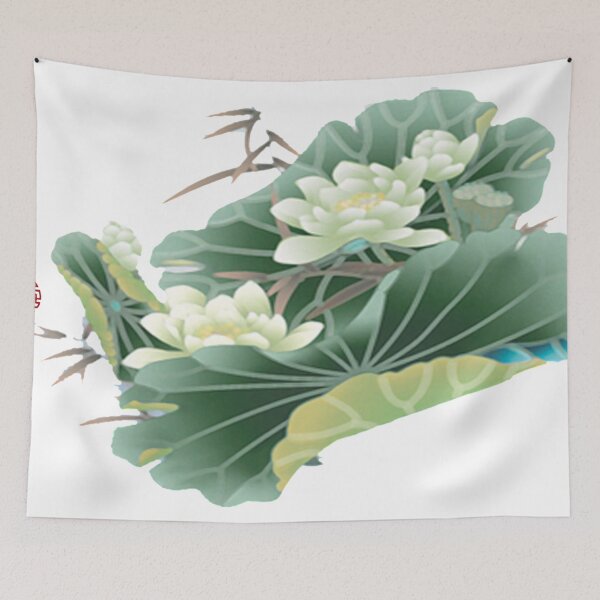Item preview, Chinese Art Print - White Lotus Stems Water Lilies Bamboo designed and sold by Kallandra.