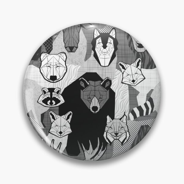 Item preview, Canadian wild geometric animals // grey background black and white bear bull moose beaver bison lynx raccoon bear wolf foxes designed and sold by SelmaCardoso.