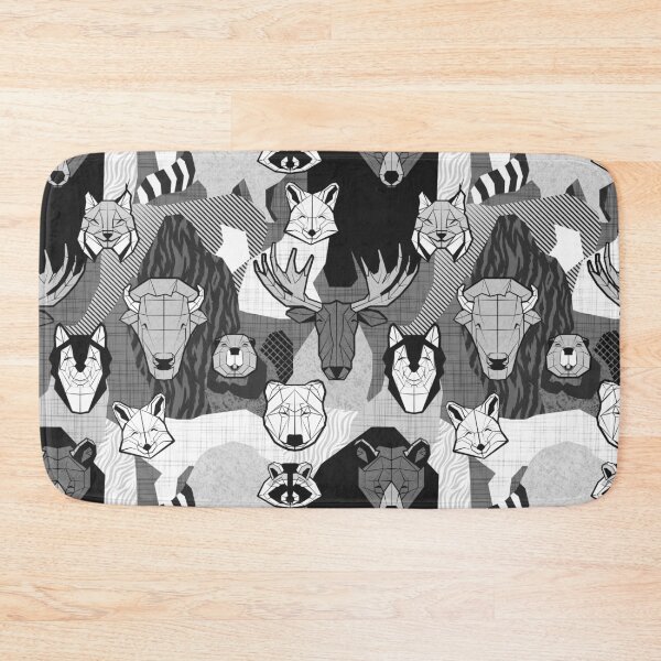 Item preview, Canadian wild geometric animals // grey background black and white bear bull moose beaver bison lynx raccoon bear wolf foxes designed and sold by SelmaCardoso.
