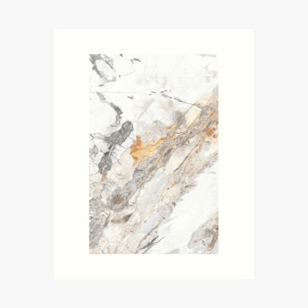 Gray, White and Gold Marble Art Print