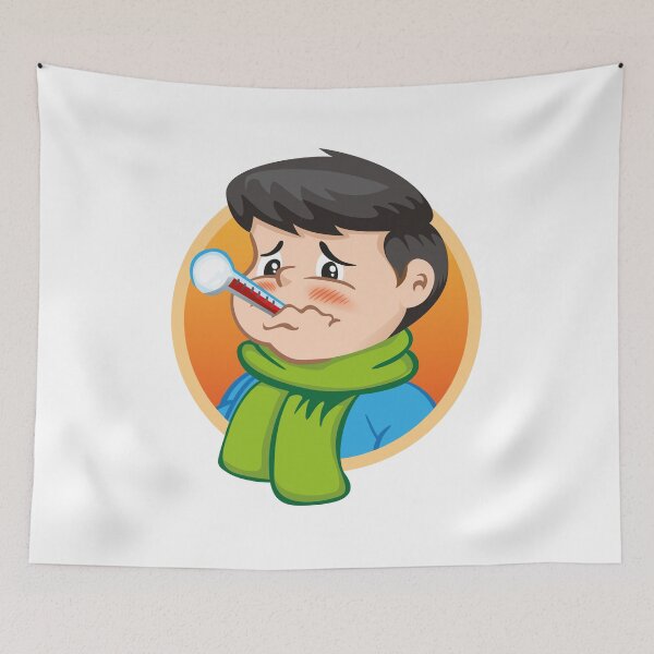 Item preview, Illustration depicts a child character with thermometer in his mouth, sick, wearing winter clothing designed and sold by LucianoCosmo.