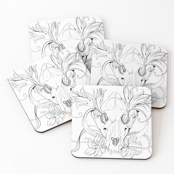 Item preview, black and white animal skull with flowers in graphic style designed and sold by Nadiiaz.