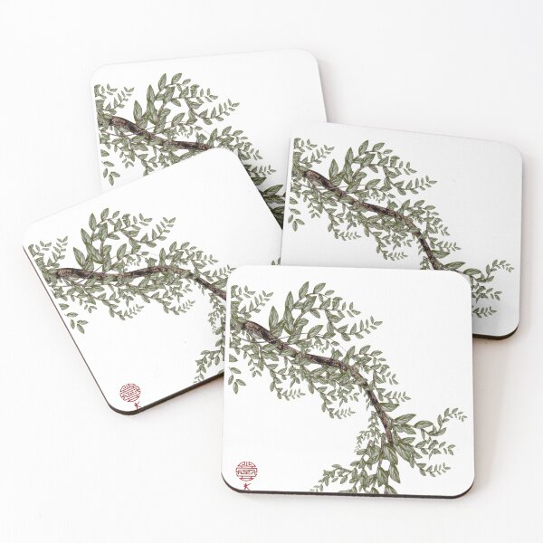 Item preview, Chinese art print - hanging branch & green leaves designed and sold by Kallandra.