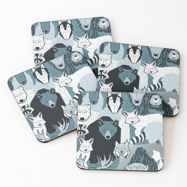 Item preview, Canadian wild geometric animals // monochromatic teal with bear bull moose beaver bison lynx raccoon bear wolf foxes designed and sold by SelmaCardoso.