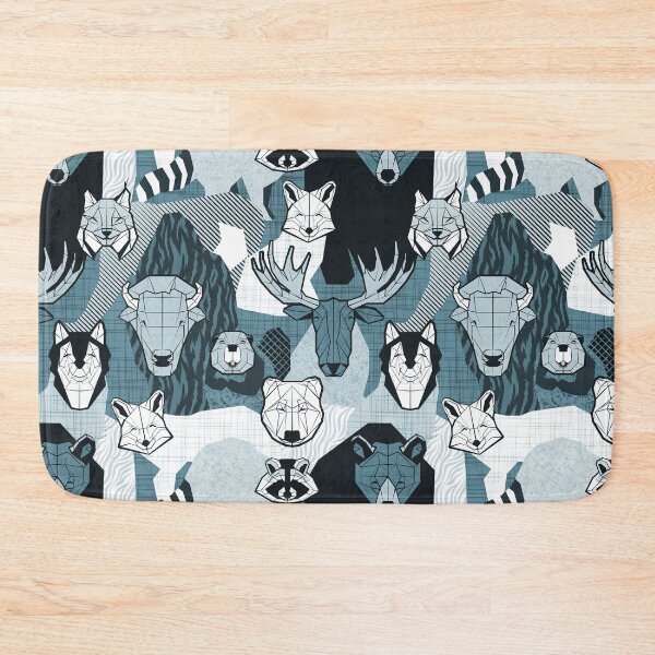 Item preview, Canadian wild geometric animals // monochromatic teal with bear bull moose beaver bison lynx raccoon bear wolf foxes designed and sold by SelmaCardoso.