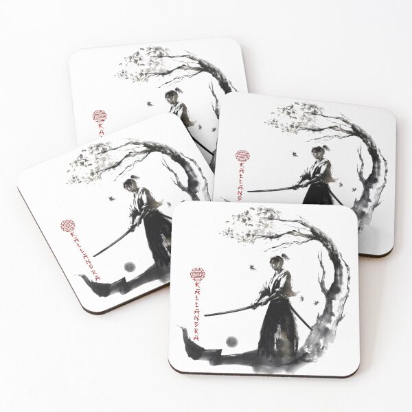 Item preview, Japanese ink drawing Japan samurai with katana during training designed and sold by Kallandra.