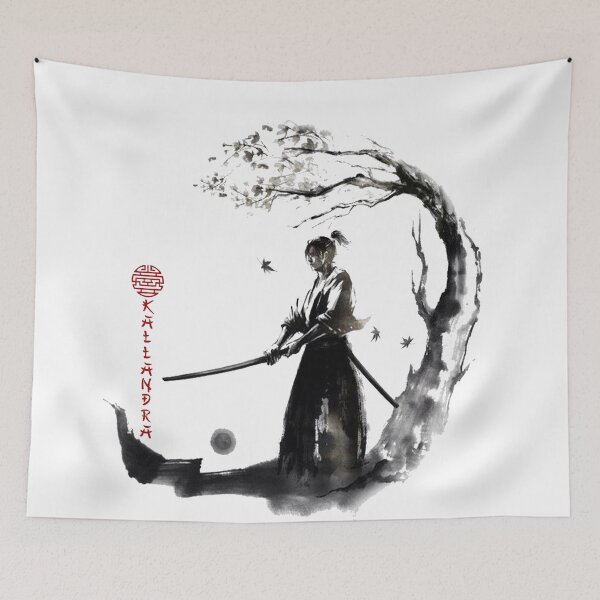 Item preview, Japanese ink drawing Japan samurai with katana during training designed and sold by Kallandra.